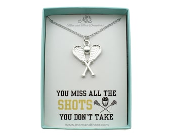 Lacrosse Charm Necklace: Silver Mixed Metal Pendant, Stainless Steel Chain