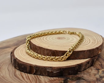 Men's 5mm Wheat Chain Bracelet. Men's Jewelry. Waterproof.