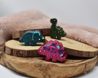 Handmade Dinosaur Polymer Clay Magnets. Set of 3. Triceratops, Brachiosaurus, Stegosaurus. Handmade.