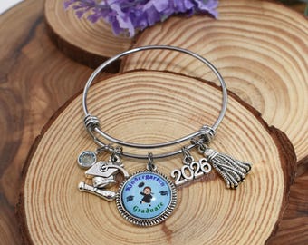 Kindergarten Graduation Bangle: Birthstone, Class of 2026 Charm