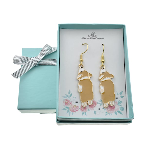 Splooting Corgi Dangle Earrings: Hypoallergenic Enamel Jewelry