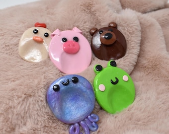Handmade Animal Worry Stones. Polymer Clay. Frog, Bear, Jellyfish, Chicken, Pig.