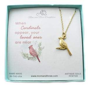 Cardinal necklace in Gold Plated Pewter. Cardinal charm.  Cardinal Jewelry. Bird Lover. Bereavement Gift.