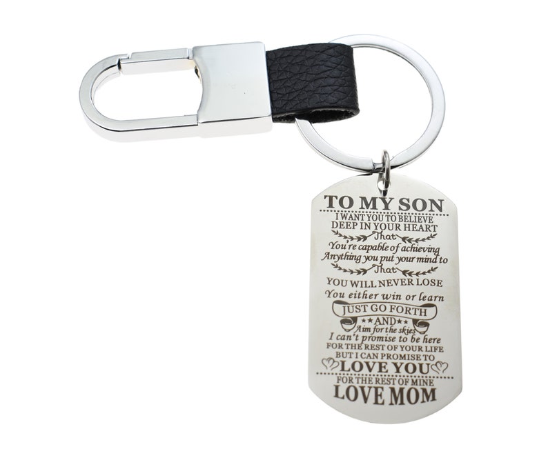 Son Keychain in Stainless Steel. Teen Boy Key Chain Gift. 16th Birthday Gift. 18th Birthday Gift. Gift from Mom to Son. Graduation Gift. 