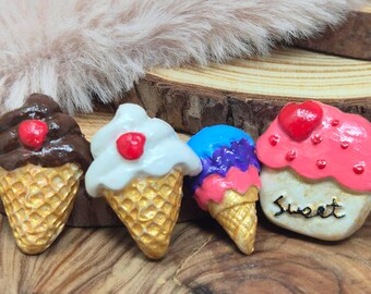 Magnets: Dessert Ice Cream and Cupcake. Small Handmade Polymer Clay Magnets.