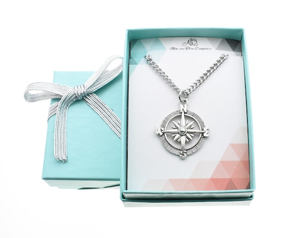 Teen Boy or Men s Compass Necklace in Antique Silver Pewter on a
