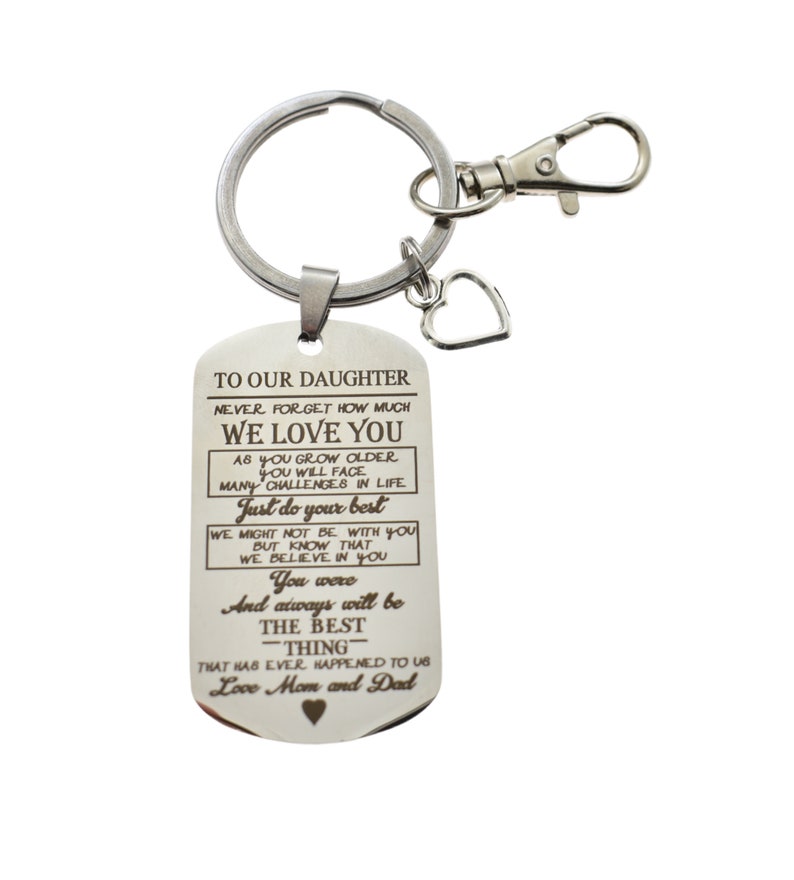 16th birthday gift Gift to daughter love Mom /& Dad. Teen girl birthday gift Daughter keychain in stainless steel 18th birthday gift