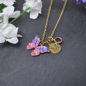 Personalized Butterfly Necklace. Little Girls Jewelry. Butterfly Gifts. Personalized Necklace. Custom Birthstone. Initial.