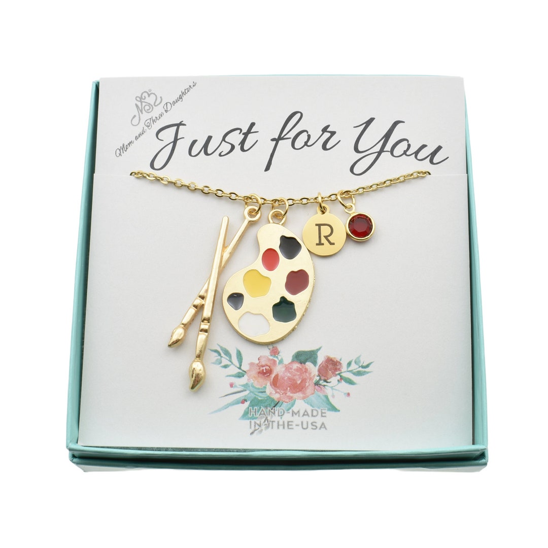 Artist Palette and Paint Brush Necklace. Artist Gifts. Art Teacher