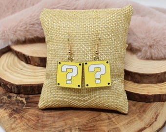 Mystery Block Earrings with Gold Stainless Steel Hook Wires. Question Block. Prize Block. Limited Stock