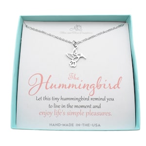 Hummingbird necklace.  Hummingbird Jewelry.  Hummingbird Gifts. Motivational Gifts.  Bird necklace.  Live in the Moment.  Encouragement gift