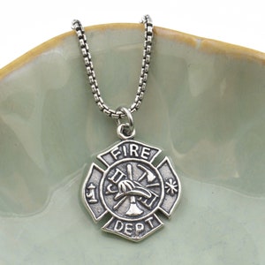 Men's Firefighter's Maltese Cross on a 24 sterling silver oxidized box chain. Firefighter Gift. Fire Fighter. Rescuer. Emergency Service. image 2