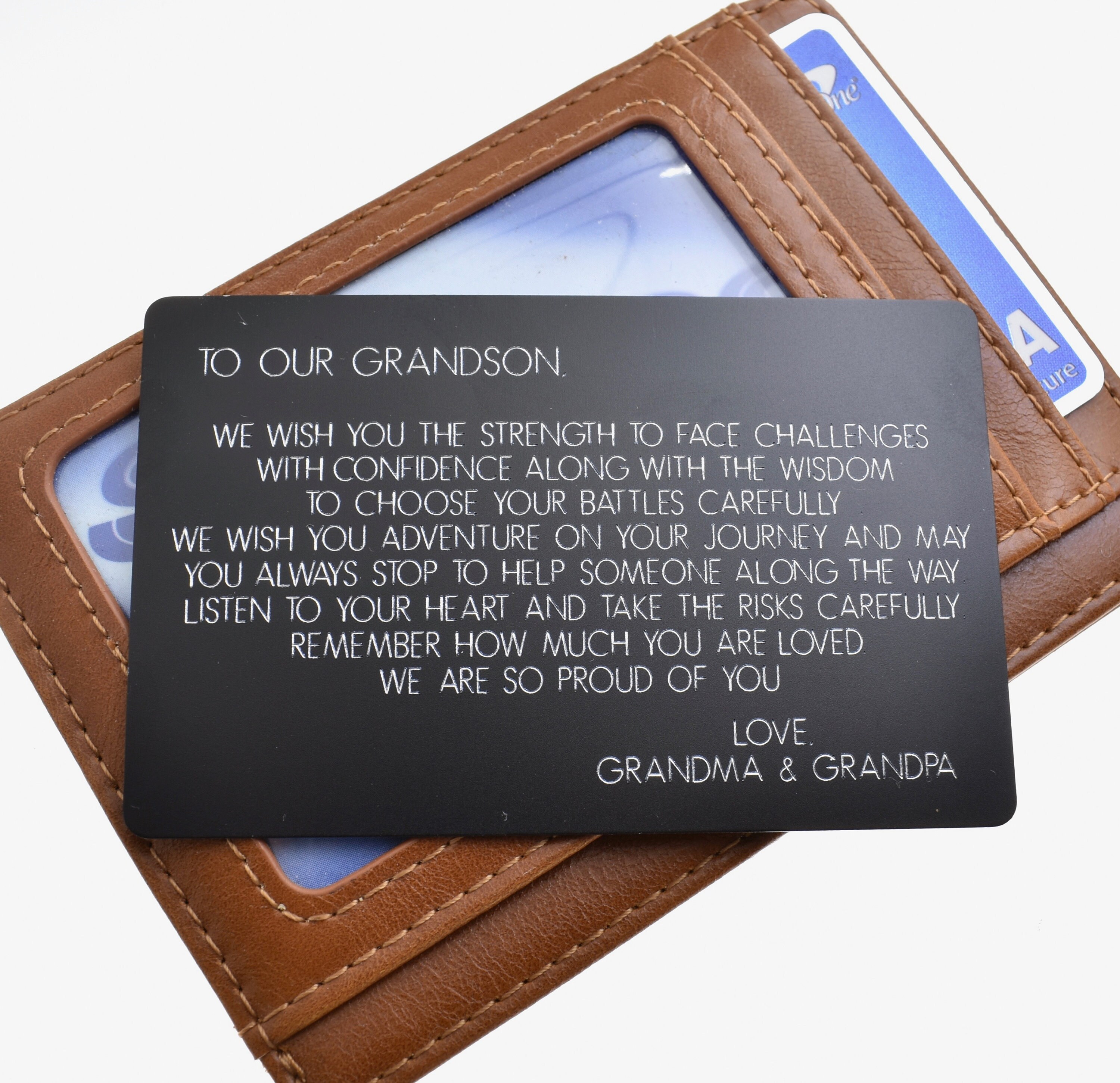 To My Grandson Never from Love Grandma Tall Engraved Customized Money Clip Holder for Gift Birthday Graduation Wedding Groomsman Holiday