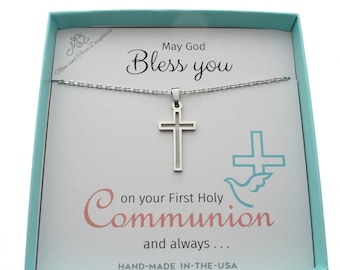 First Communion gift for girl.  First Communion gift for boy.  First Communion cross necklace. Catholic gifts. Catholic jewelry.  Religious.