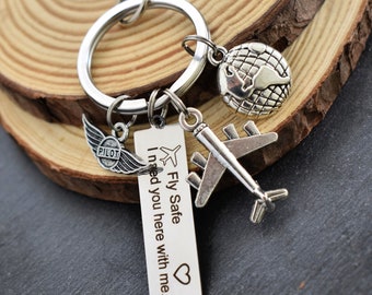 Pilot Keychain. Fly Safe, I Need You Here With Me. Gifts for Pilot. Keychain.