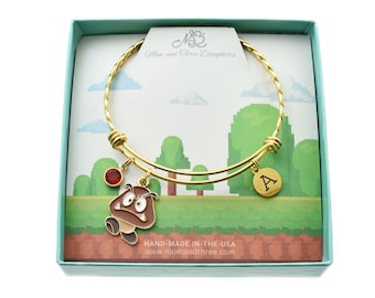 Gold Bracelet with Gaming Charms. Personalized Birthstone and Initial. Choose your charms bracelet!