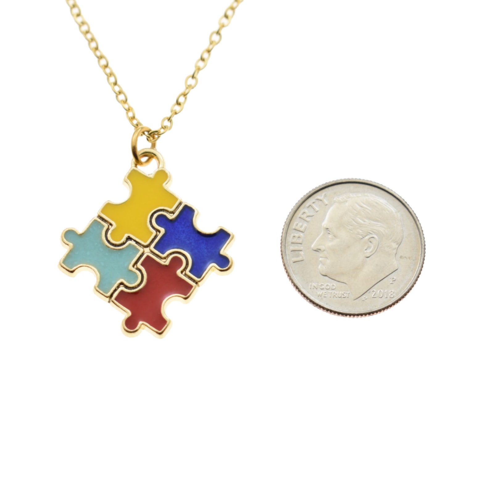 Autism Awareness Puzzle Necklace in Gold Toned Mixed Metal and Etsy