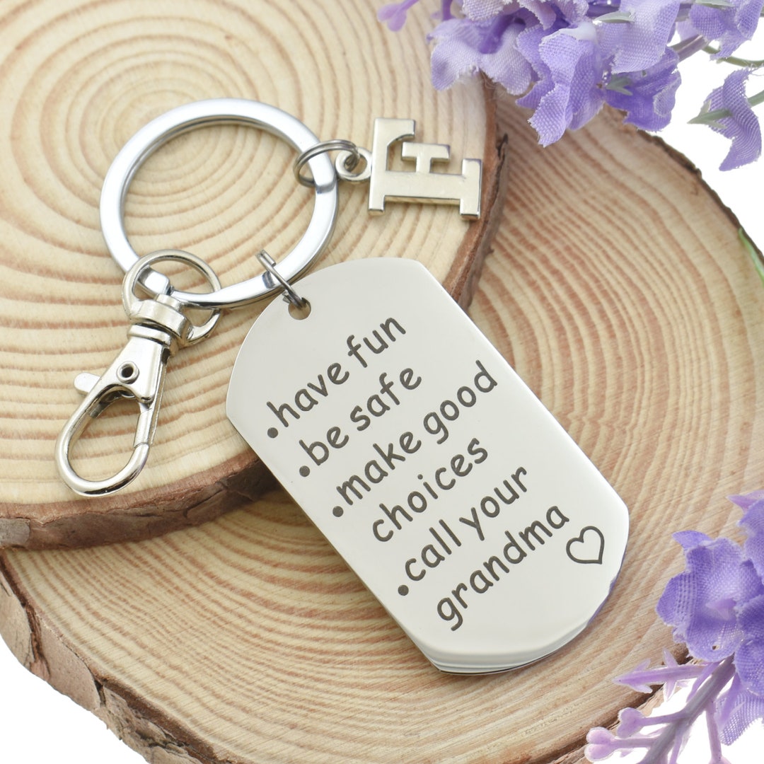 Personalized Call Your Grandma Keychain in Stainless Steel. Gift for