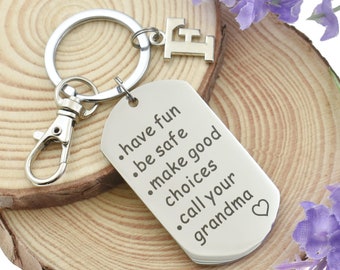 Personalized Call Your Grandma Keychain in Stainless Steel. Gift for Grandchild. Grandchild Birthday Gifts. New Driver. From Grandpa. Parent