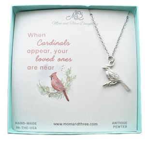 Cardinal necklace in silver plated pewter on a stainless steel cable chain. Bereavement gift. Grief Gift. Grief Jewelry. Grief Necklace