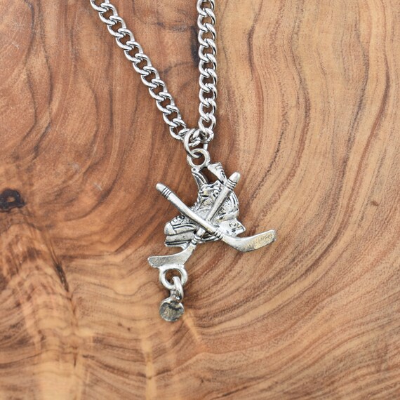 Ice Hockey charm pendant in silver pewter on stainless steel chain. Boy s necklace. Boys necklace. Boys jewelry. Ice hockey gifts