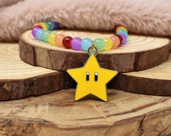 Star Rainbow beaded bracelet. Enamel bracelet. 6mm glass beads. Limited Stock