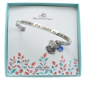 Police officer bracelet.  Gift for Policewoman.  Stainless steel bracelet:  "She Believed She Could And She Did".