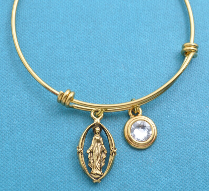 Virgin Mary Medal Bangle Bracelet in Gold Stainless Steel With Etsy