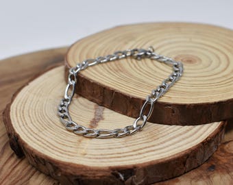 Men's 4mm Silver  Stainless Steel Figaro Bracelet - Waterproof
