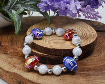 Women's Football Beaded Bracelet. Iridescent Beads. Sports Bracelet.