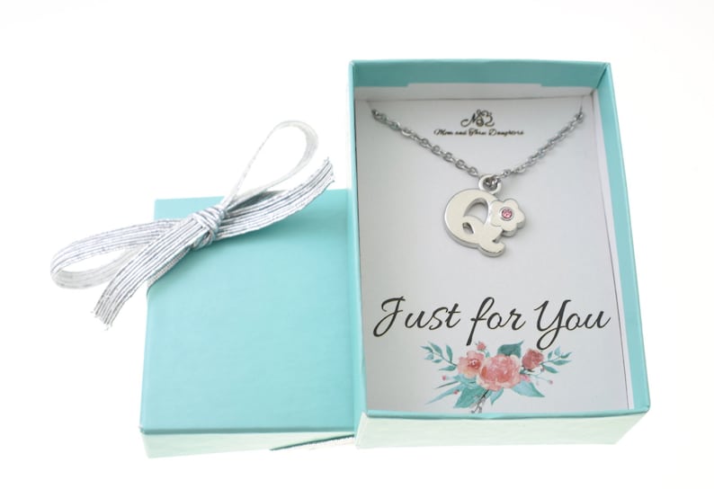 Little Girls Jewelry Letter Q Little Girls Initial Charm Necklace in Silver Toned Metal and Acrylic Charm Pendant
