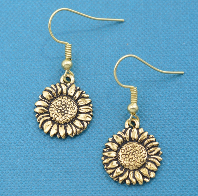 Sunflower earrings in 24K gold plated pewter Sunflower Etsy