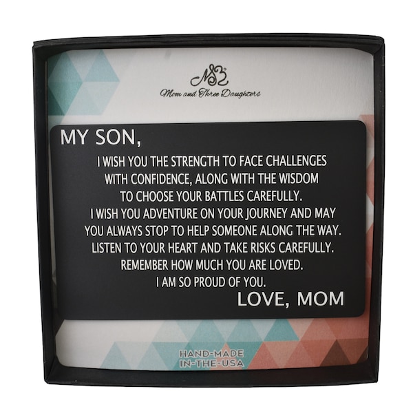 Wallet Card for Son. Graduation Gift. Deployment Gift.  Birthday Gift for Son. Gift to Son from Mom.