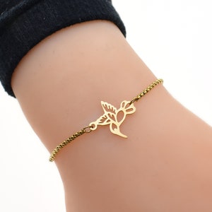 Hummingbird Bracelet in Stainless Steel. Hummingbird Gifts. Gold Bracelet. Gold Jewelry. Bird Gifts. Gift for Mom. For Her. For Wife.