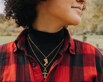Nefertiti and Ankh Layering Necklace Set: 24K Gold Plated Pewter
