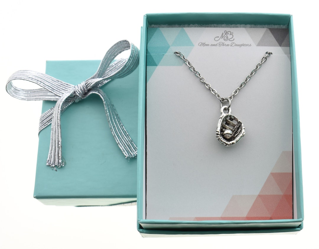 Boy's or Teen's Antique Silver Pewter Baseball Necklace on a Silver