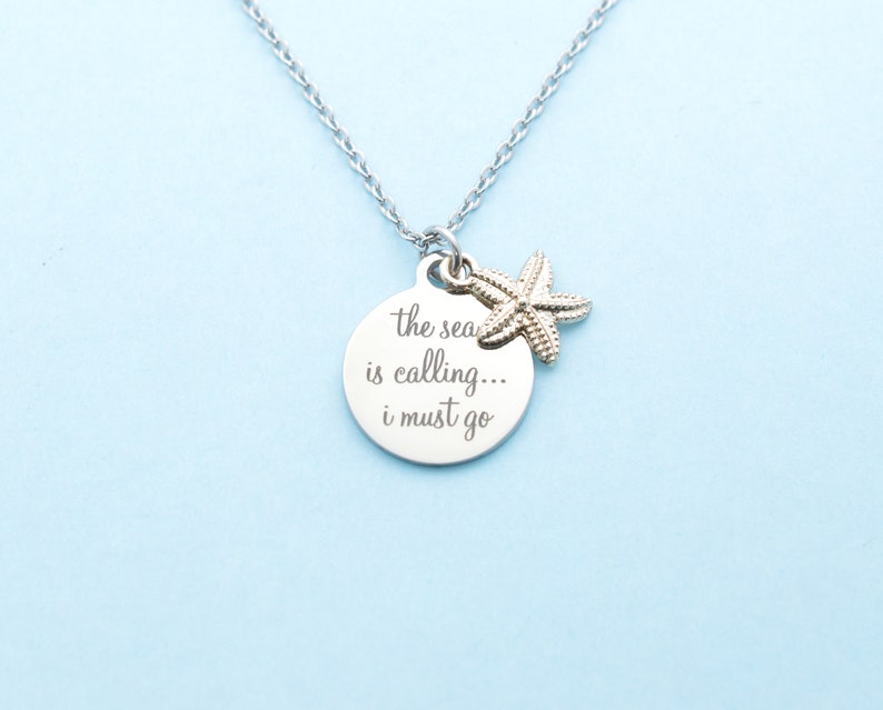 Ocean Water I must go/' word tag with gold toned starfish pendants on a stainless steel chain Woman/'s necklace /'the sea is calling.. Sun.