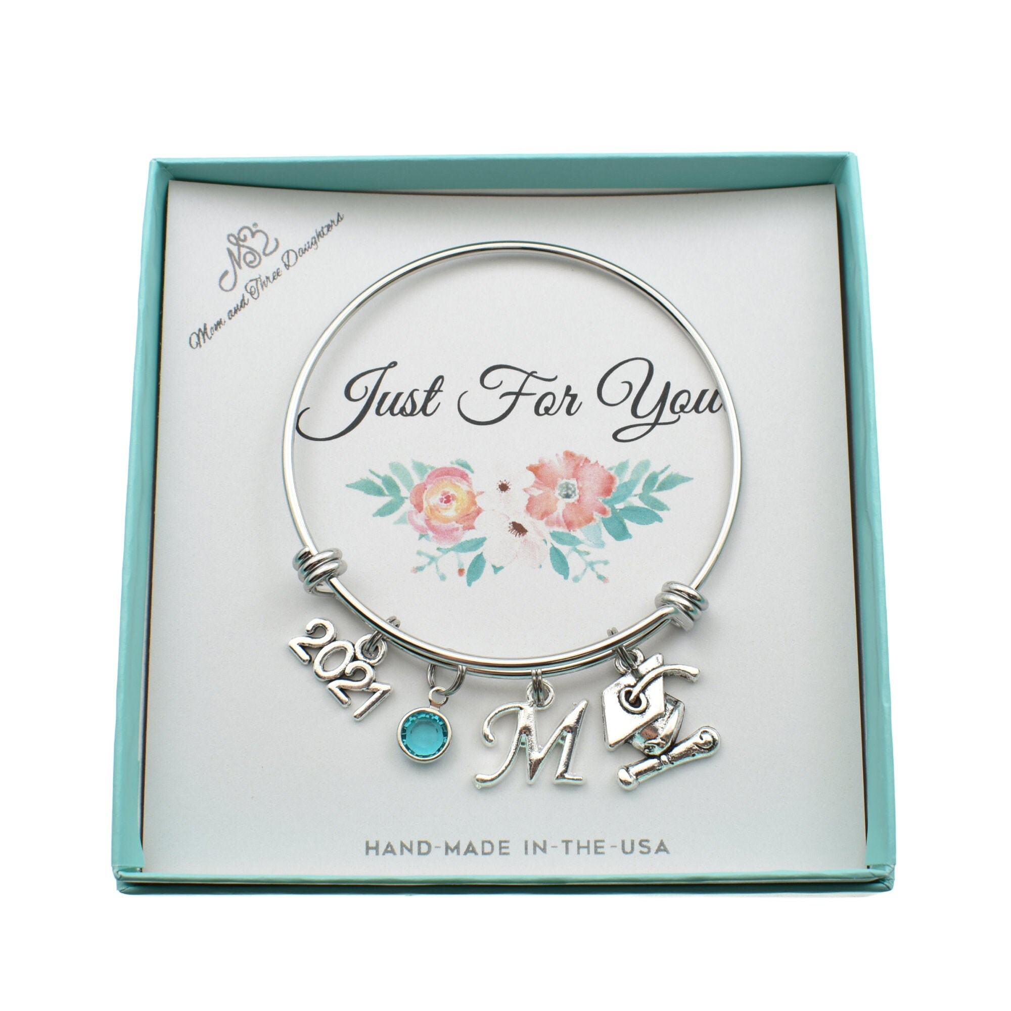 Little Girls Kindergarten graduation bangle bracelet in silver tones …