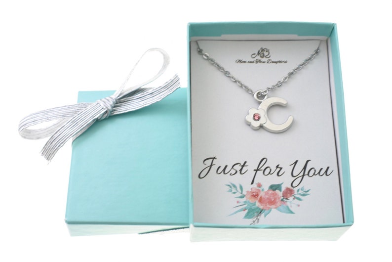 Letter C. Little Girls Initial Charm Necklace in Silver Toned Metal and Acrylic Charm Pendant Little Girls Jewelry