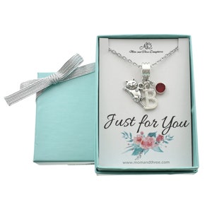 Little Girl&#39;s Kitty Cat Necklace in Silver Personalized with Initial and Birthstone Crystal. Little Girls Jewelry. Kitten Necklace.