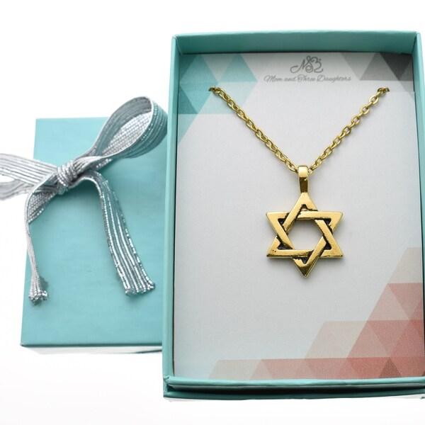 Star of David necklace in gold plated pewter on an 18" gold plated cable chain. Jewish jewelry.  Jewish gifts.  Jewish Star gift.