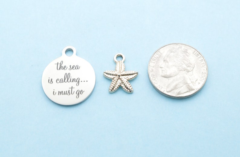 Ocean Water I must go/' word tag with gold toned starfish pendants on a stainless steel chain Woman/'s necklace /'the sea is calling.. Sun.