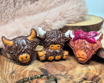 Magnet Set: Highland Cows. Polymer Clay Set of 3.
