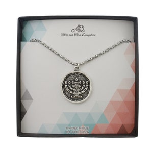 Menorah Medal Necklace: Stainless Steel Jewish Jewelry Gift