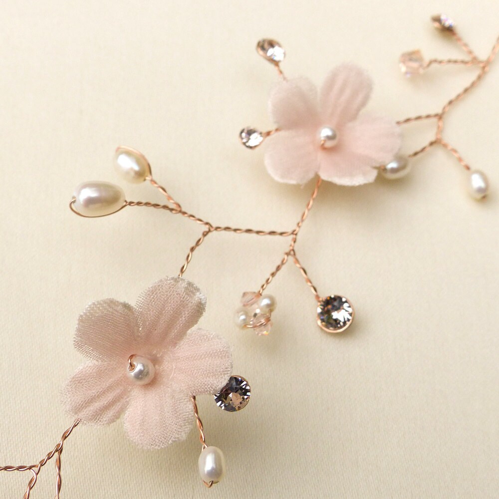 Rose Gold Filled 14k Hair Vine Silk Flower Vine Blush Pink Etsy UK