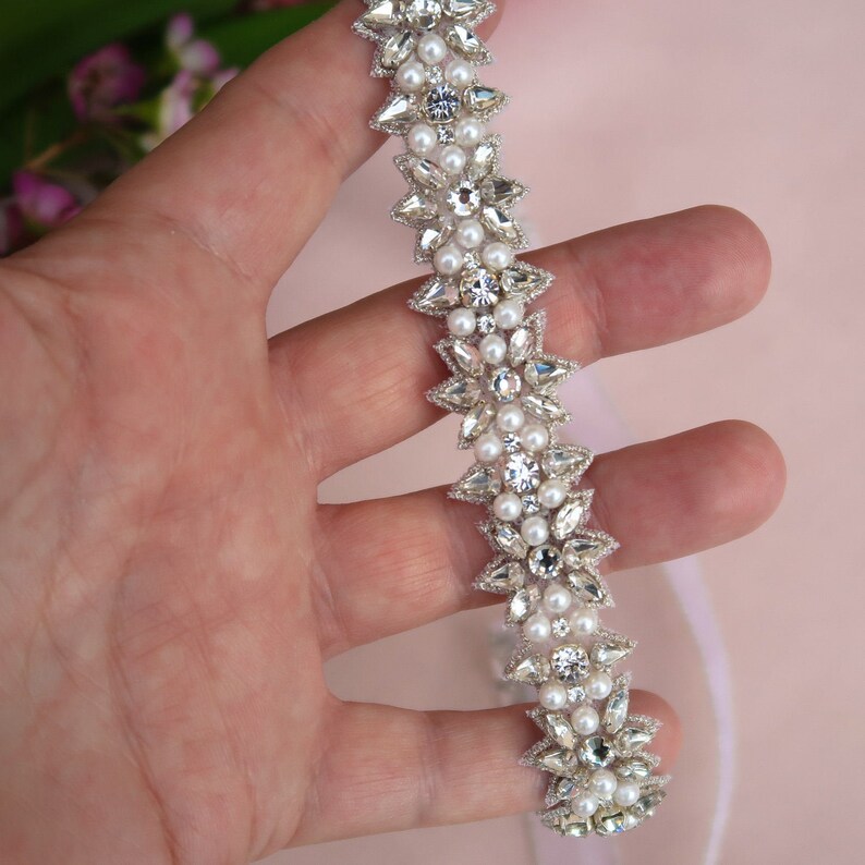 Wedding Sash Pearl Sash Belt Skinny Pearl Belt Swarovski Etsy