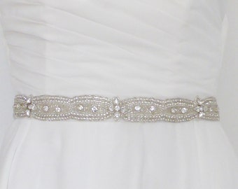 Bridal sash belt, jewelled belt, thin bridal belt, wedding belt, wedding sash, skinny bridal sash with Swarovski crystals Glam