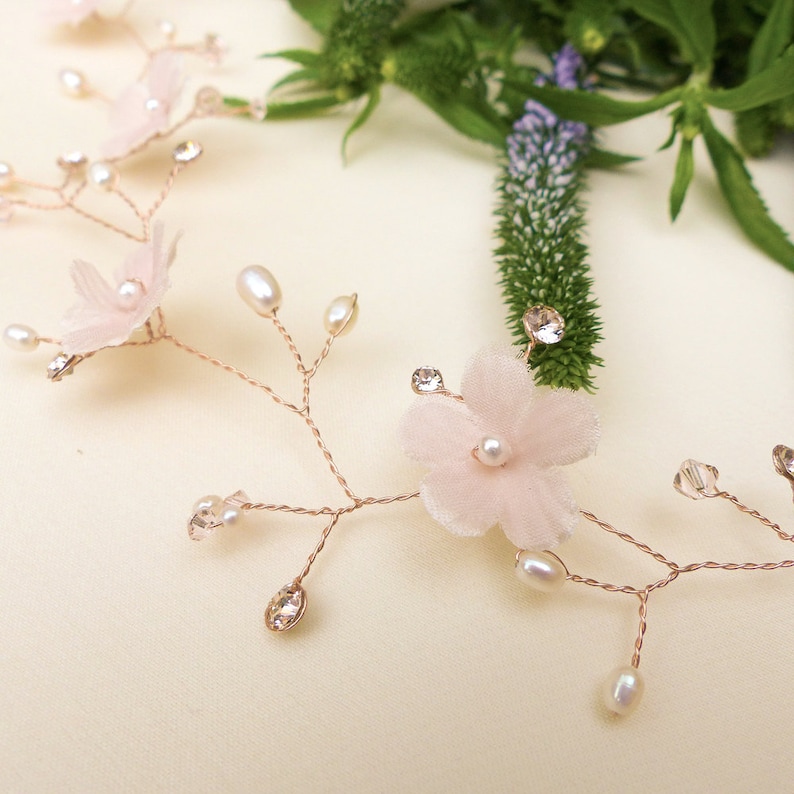 Rose Gold Filled 14k Hair Vine Silk Flower Vine Blush Pink Etsy UK