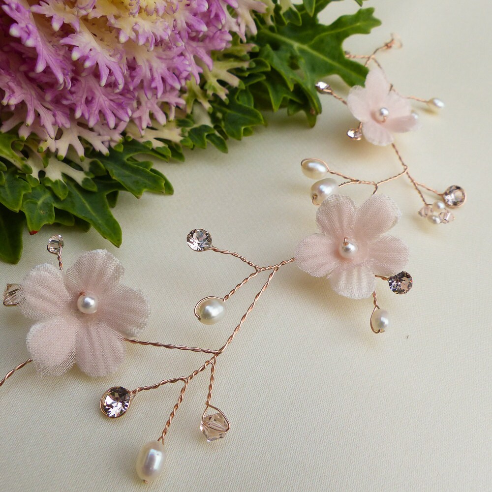 Rose Gold Filled 14k Hair Vine Silk Flower Vine Blush Pink Etsy UK