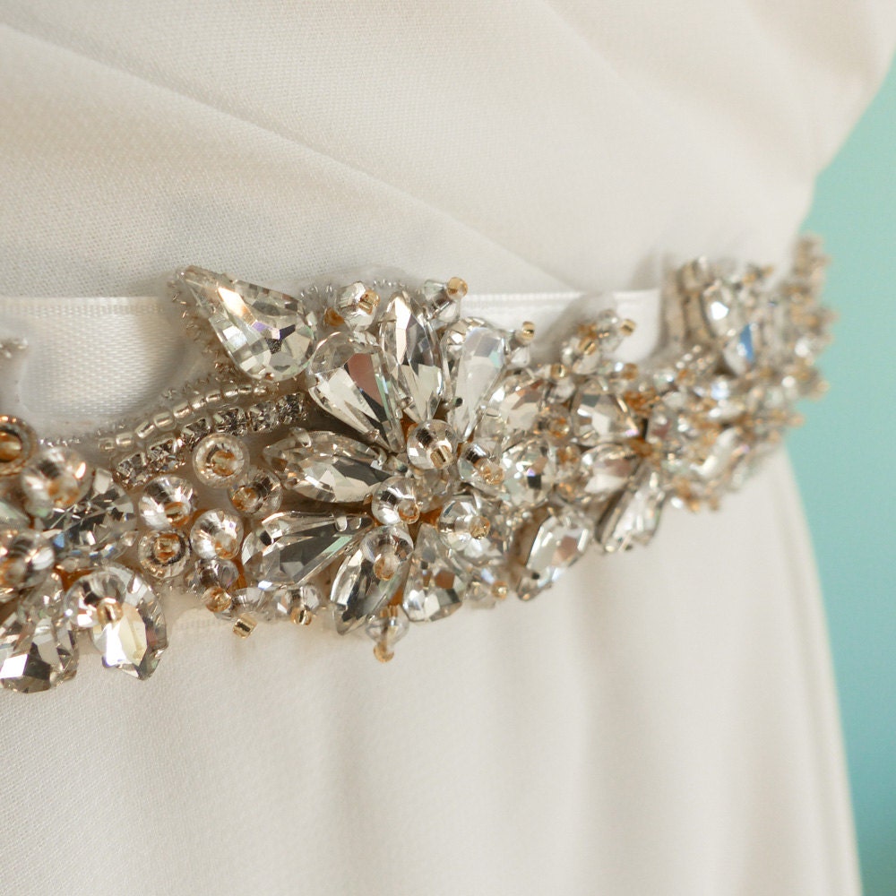 beaded sashes for dresses Rose Gold Crystal Bridal Belt Sash Elegant Wedding Dress Accessory Applique Only